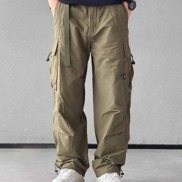 Men's Casual Canvas Baggy Work Pants Mid Waist Tactical Cargo Sweatpants Water-Resistant Ripstop Pocket Decoration Loose Pants