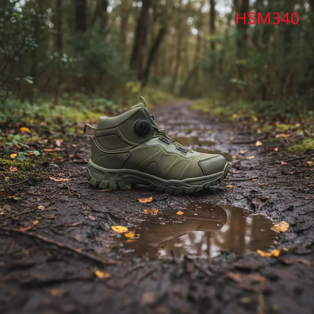 HY,Indonesia Popular Training Shock Absorption Sole Tactical Boots 4'' Green Predator Combat Boots with Rotary Buckle HSM340
