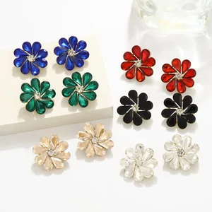 Factory Sweet Diamond Flower Women's Stud Earrings 18K Gold Plated Trendy Gift Fashion Design Daily Matching All-match
