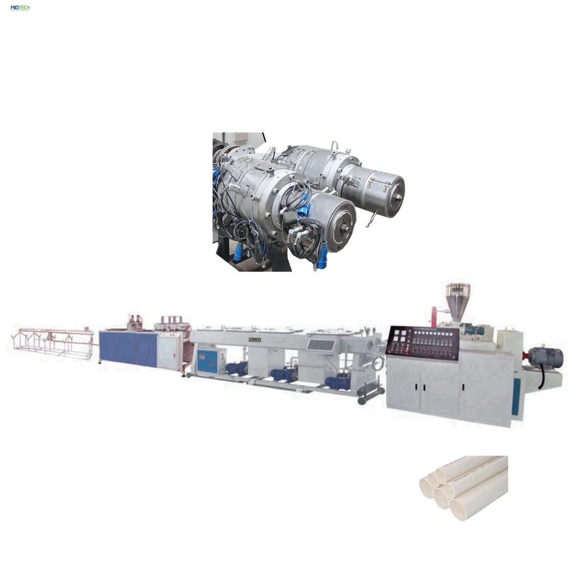 Two die head pvc pipe tube manufacturing machinery / double pvc conduit pipe production line machinery