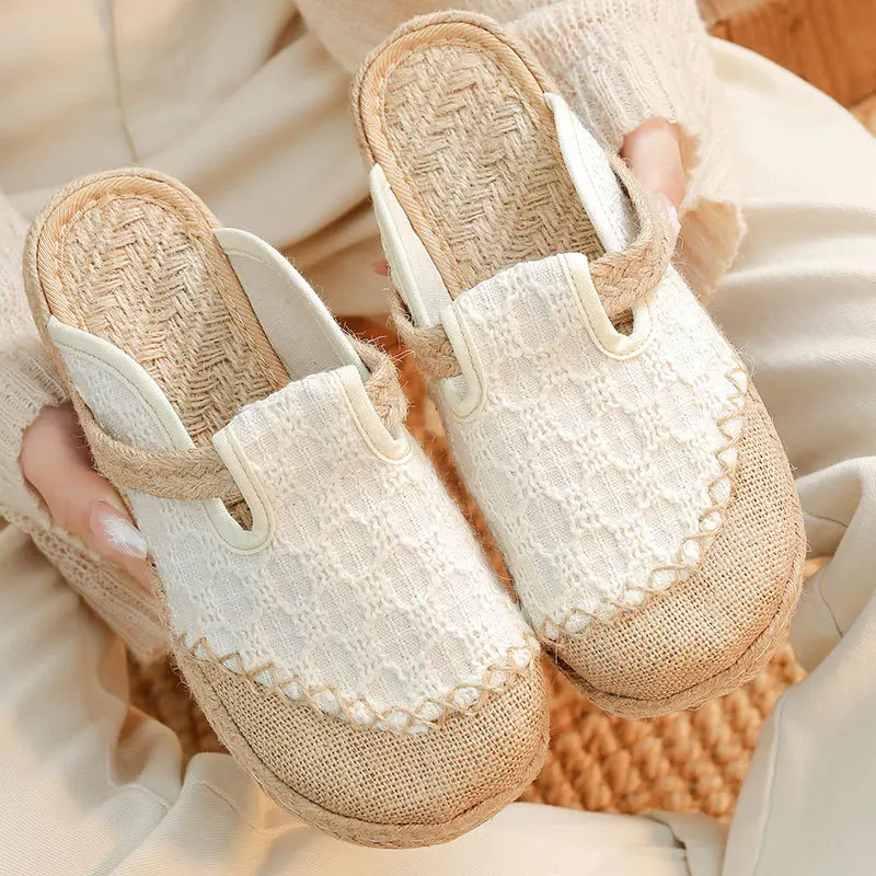 women cozy white pink linen sandals ethnic flavor fisherman shoes comfy beach sandals loafers