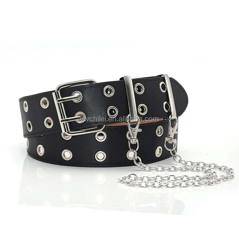 Wholesale wholesale women jeans 2 hole waist belts pu leather stylish metal  square buckle double grommet belt From m.