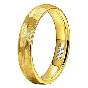 Coolstyle Jewelry in Stock Dropshipping 4mm Gold Plated Hammered Tungsten Ring for Women Men Fashion Engagement Wedding Band