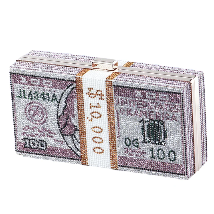 New Crystal Bag Clutch Ladies Rhinestone Dollars Clutch Purse Bag Luxury  Woman Shoulder Hand Bags Designer