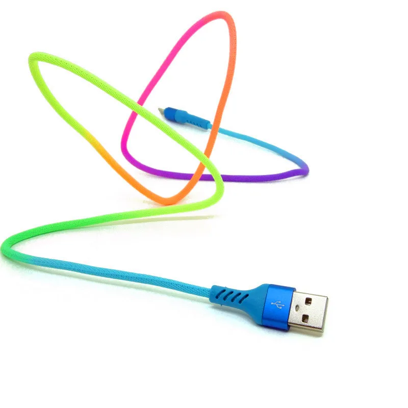 Fast Charge 2A 1M 3FT Rainbow Colorful Charging Cable Mobile Phone USB Cable  for I11Pro Micro USB Android Type C Quick Charge