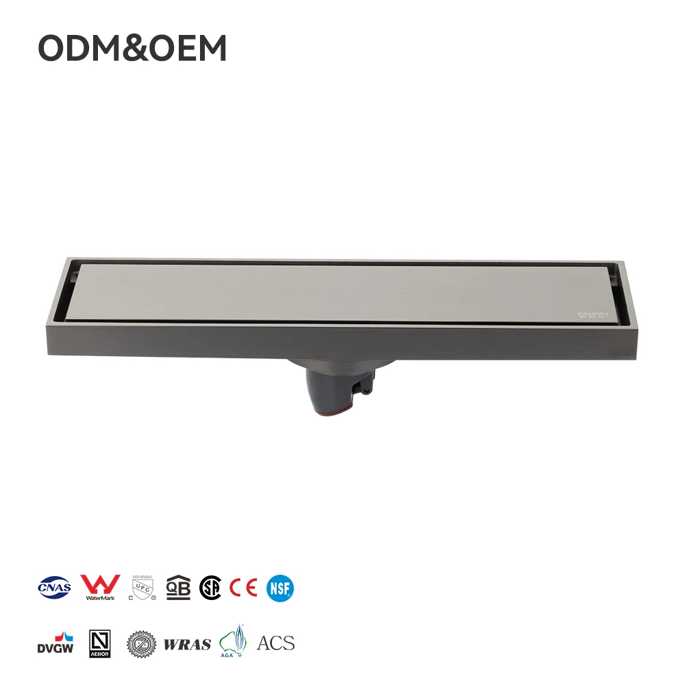 FANSKI Moderno 80*300 mm sivi ton skriveni nevidljivi pločići za tuširanje ravni odvod od mesinga za pod savremeni dizajn kupaonice pravokutni protiv mirisa