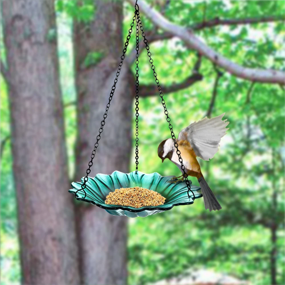 Round Glass Hanging Metal Bird Feeder For Outside hanging holders