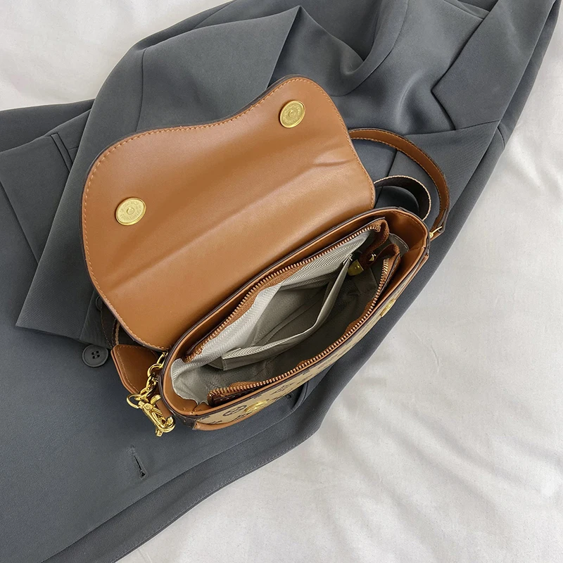 Luxurious Famous Brand Women's Designer Crossbody Bag PU Vintage Print Saddle Shoulder Bag Fashionable Stylish