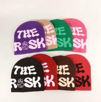 Custom Acrylic All Over Printed Letter Jacquard Hip-hop Skull Cap Ski Knitted Cuffless Beanie Hats