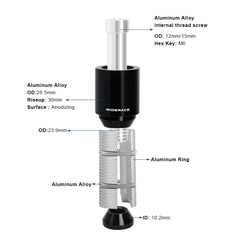 RIDERACE Bicycle Handlebar Stem Height Extender 1-1/8" (28.6mm) Alloy Fork Hidden Riser MTB Road Bike Fork Stem Extension Stem