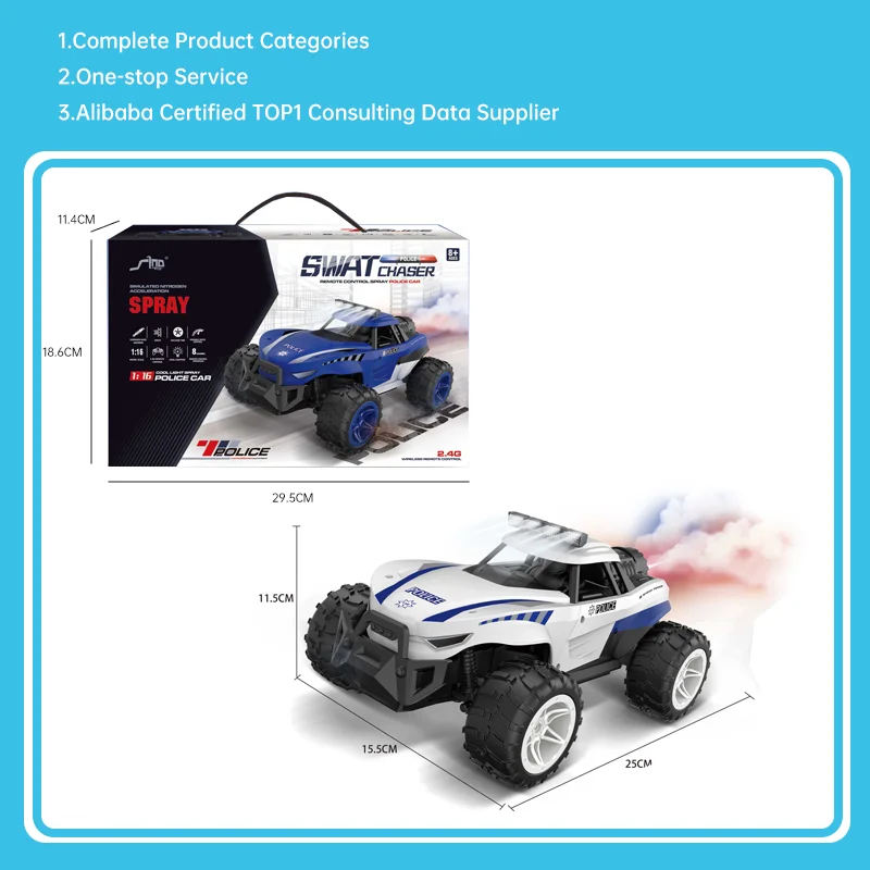 1/16 2.4G Remote Control Car High Speed Police Car With Searchlight Spray Rc Car Toy