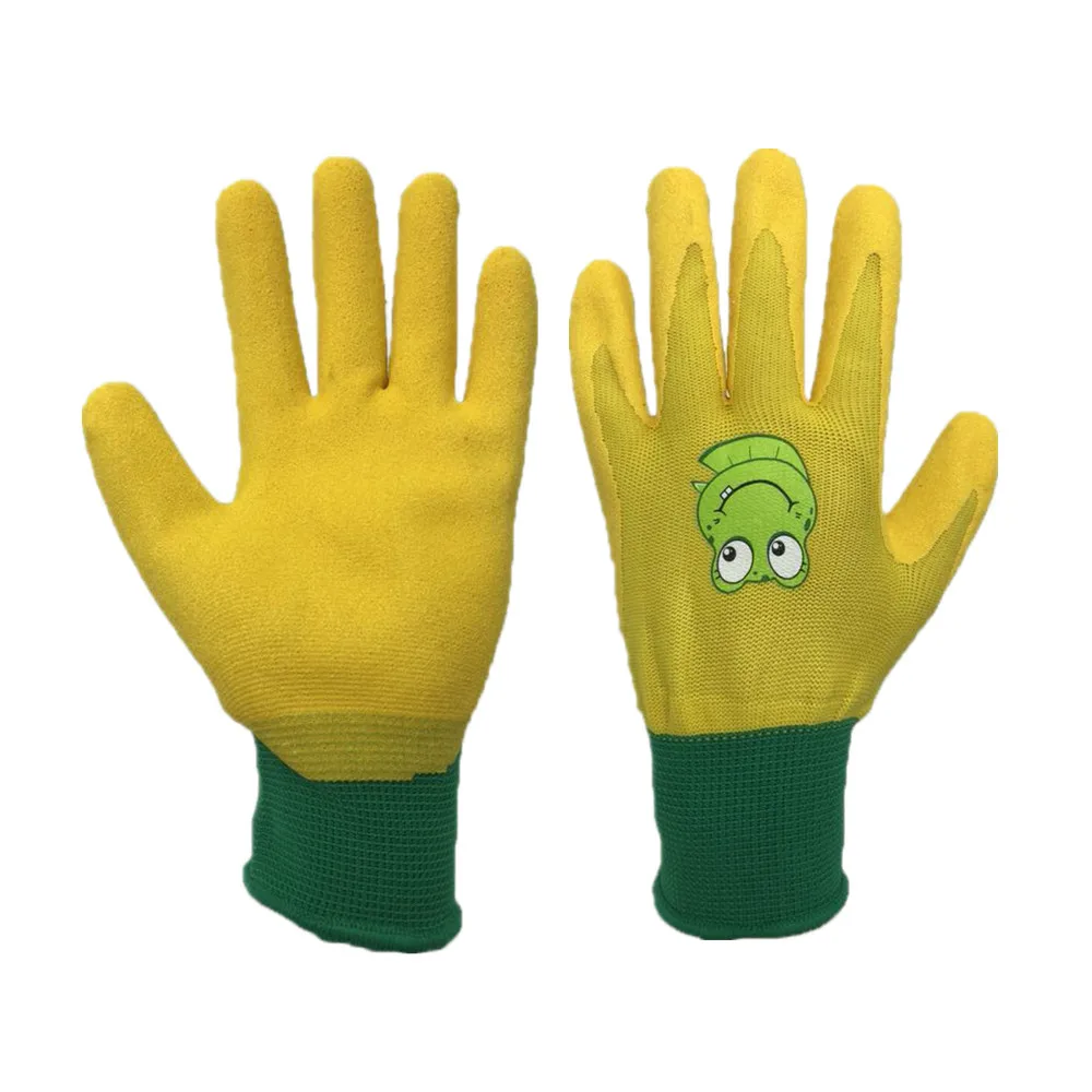 
Deliwear kids garden glove logo custom latex rubber coated Cartoon anti Abrasion Nitrile dipped work Gloves for children DIY 