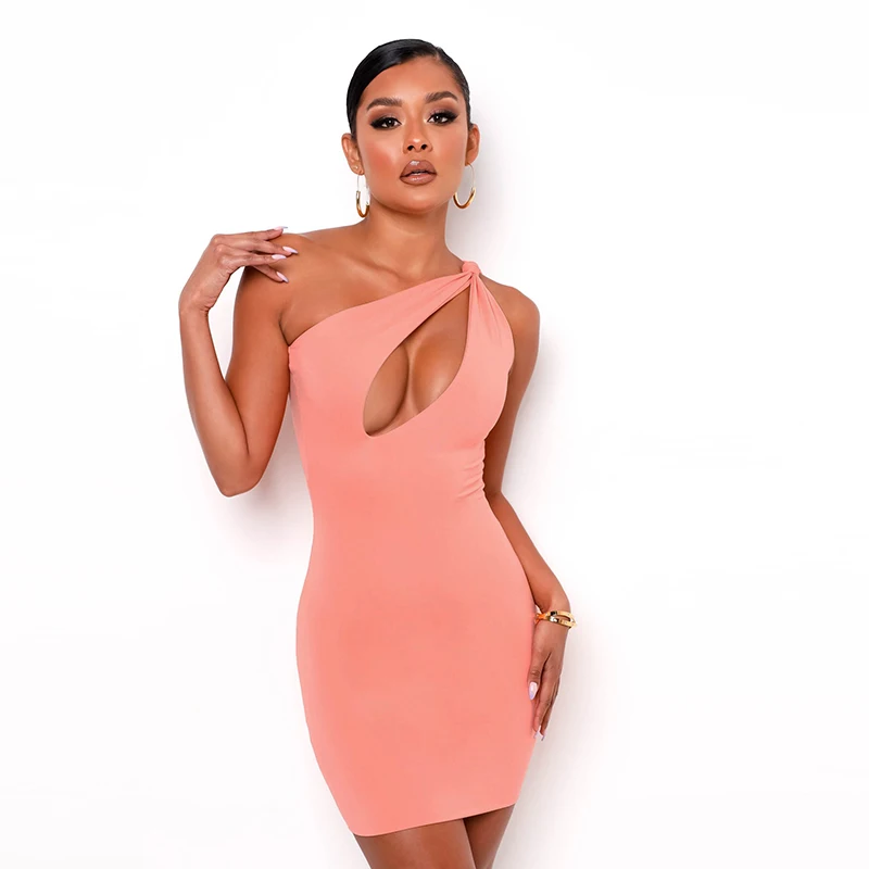 2022 Round Neck Sleeveless Shoulder Bodycon Mini Dress Basic Women