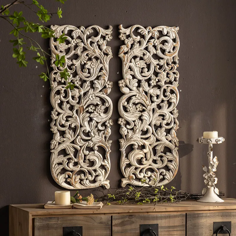 Rustic Handmade Wall Decor Panel Irregular Wood Frame Home Decor Wood Carved Wall Art White Living Room Wall Hanging