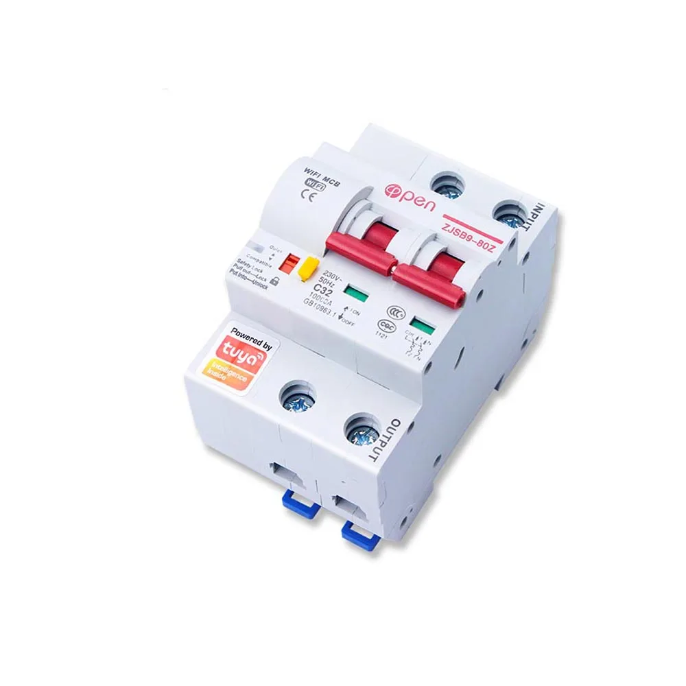 Tuya Smart Life Smart Wifi 2P Single Phase  Remote Control Din Rail Modular Miniature Mcb Circuit Breaker