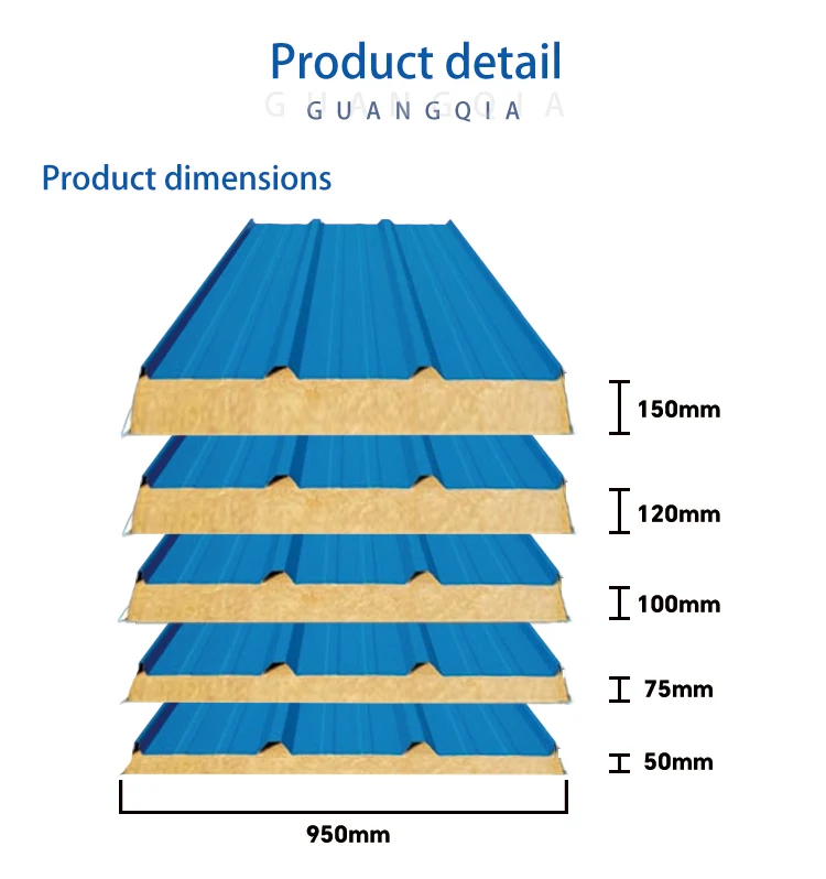 Wholesale Hot Style 50mm 100mm 150mm Insulated Rock Wool Fireproof Sandwich Panel Wall Roof Sandwich Panel factory