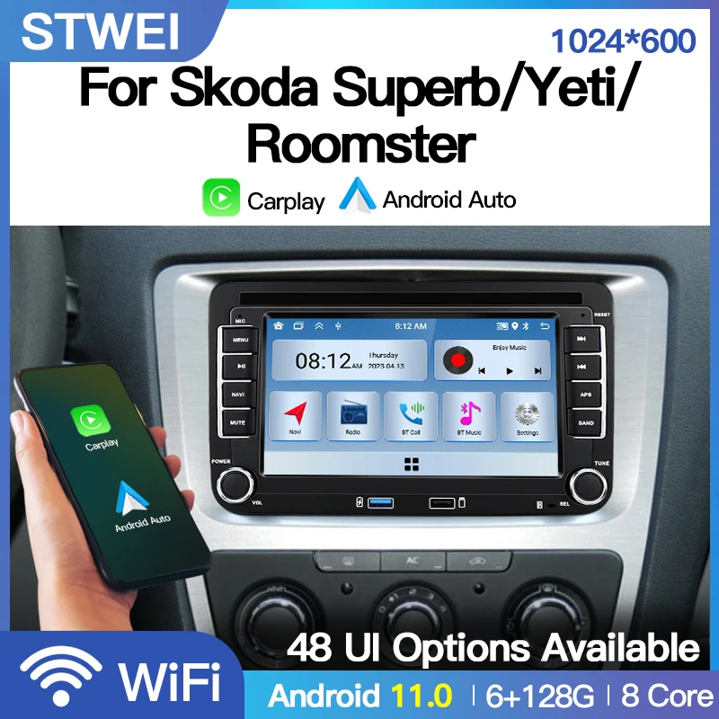 Android 7Inch 2 Din for Skoda Superb/Yeti/Roomster Car Radio Multimedia Player GPS Navi BT RDS DSP QLED Carplay Screen Wifi