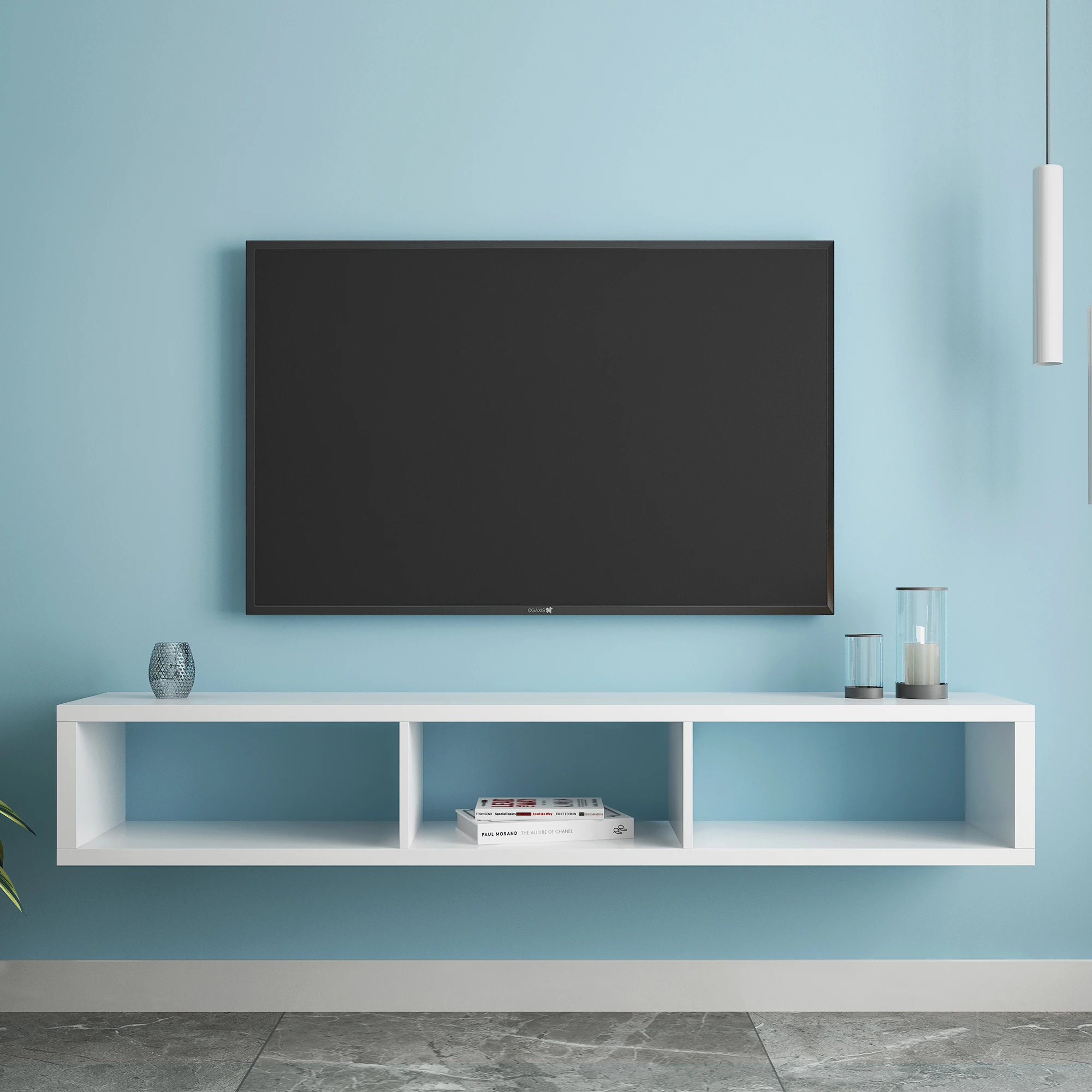 Modern Shallow Floating TV Console ,Shelf for Under TV, Entertainment TV Storage Wall Shelf for Living Room, 60"