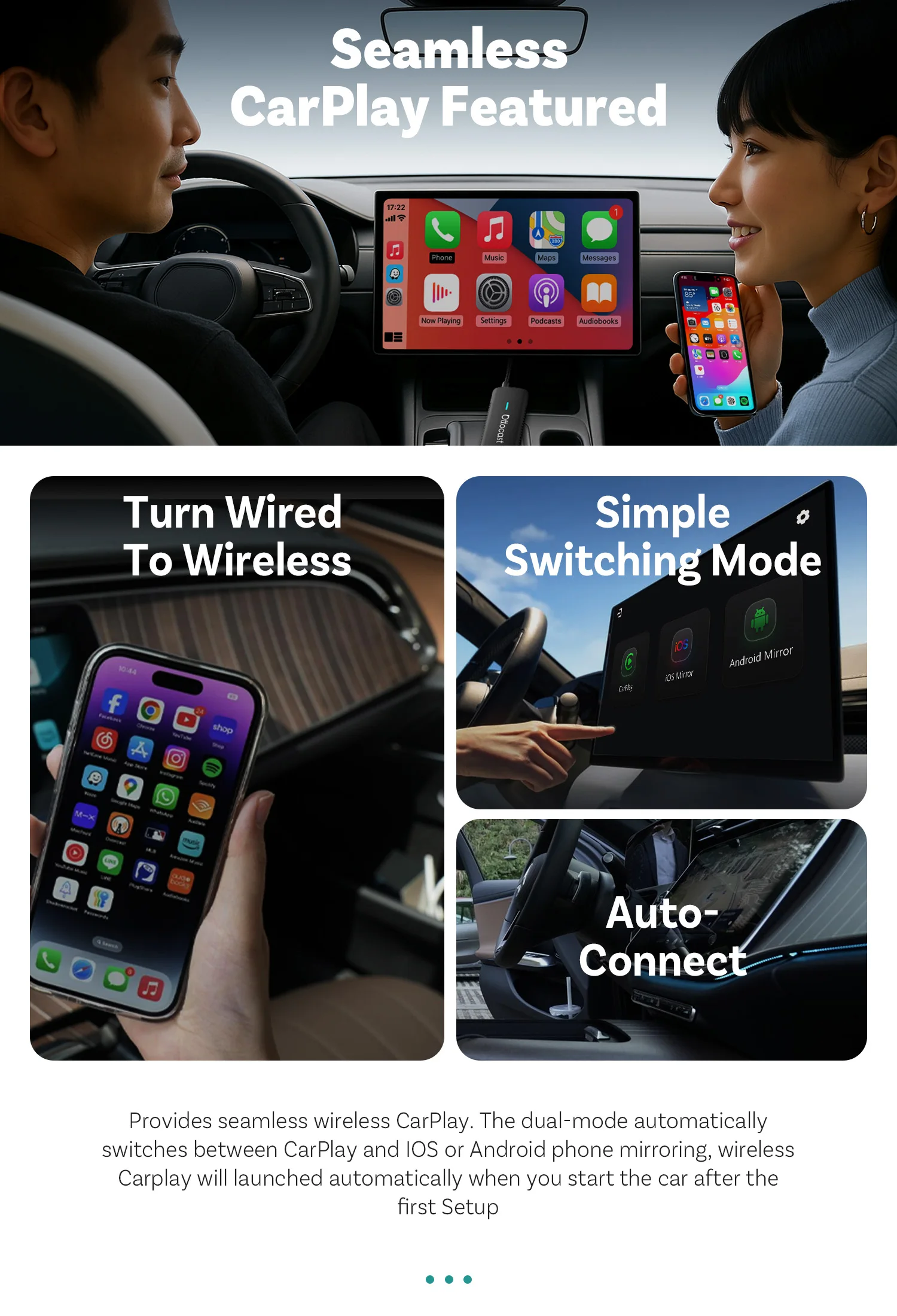 Ottocast Mirrortouch Car Adapter - Wireless Carplay Control