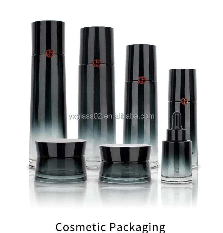 Luxury Cosmetic glass bottle set new special fashion style skincare cosmetic packaging with spray pump cap cover manufacture