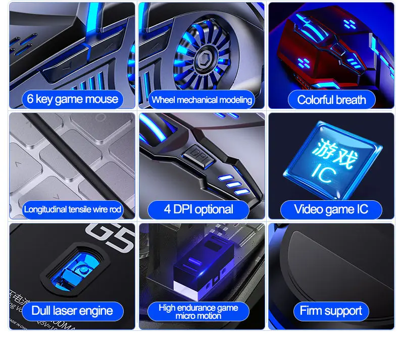 OEM Factory wholesale 3200DPI game esports G5 wired light mouse 6D mechanical mute computer accessories