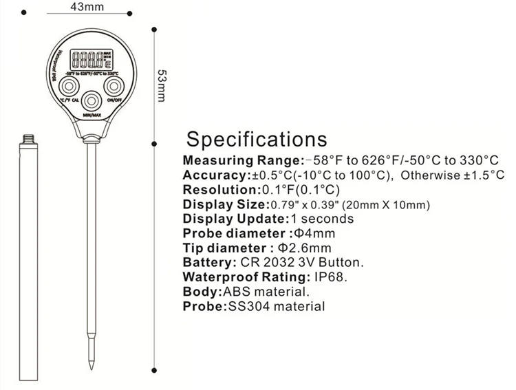 Waterproof IP68 High Accuracy 0.5c Hot Pen Type Good Cook Meat