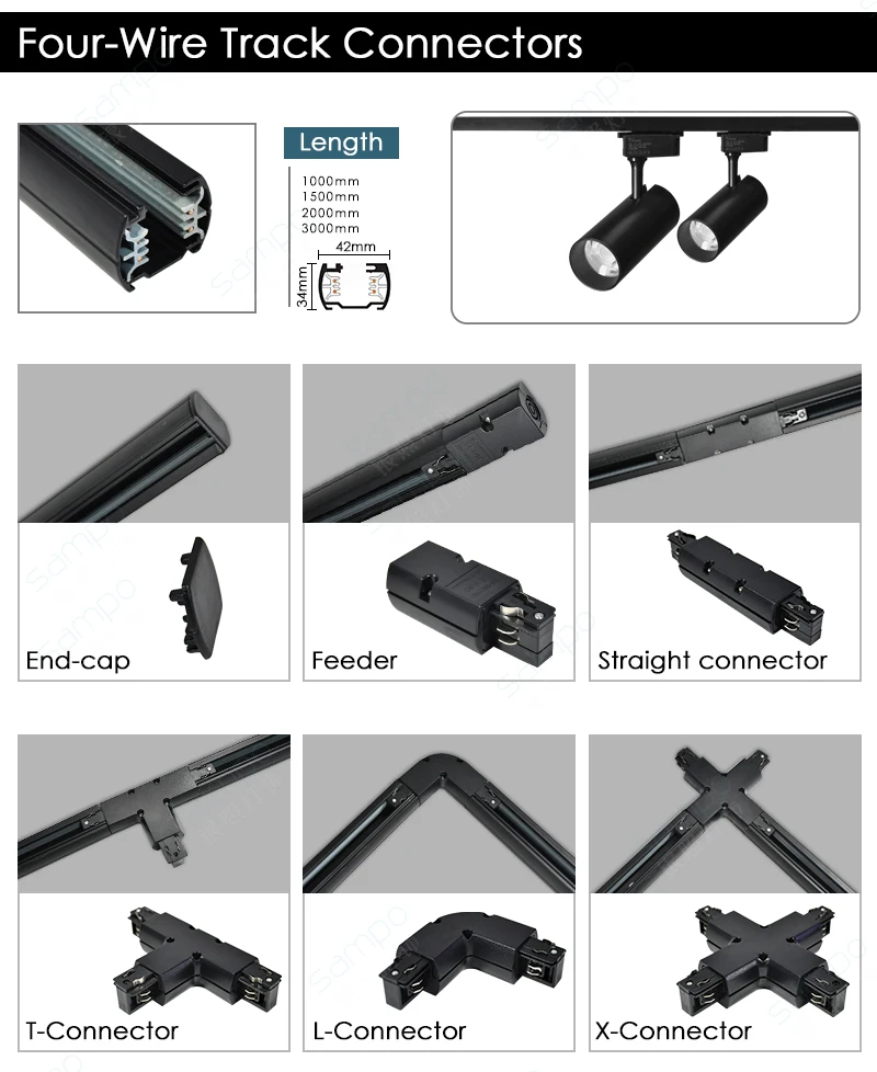 4 Wire Track Rail Led Light, Rail System Led 3 Phases