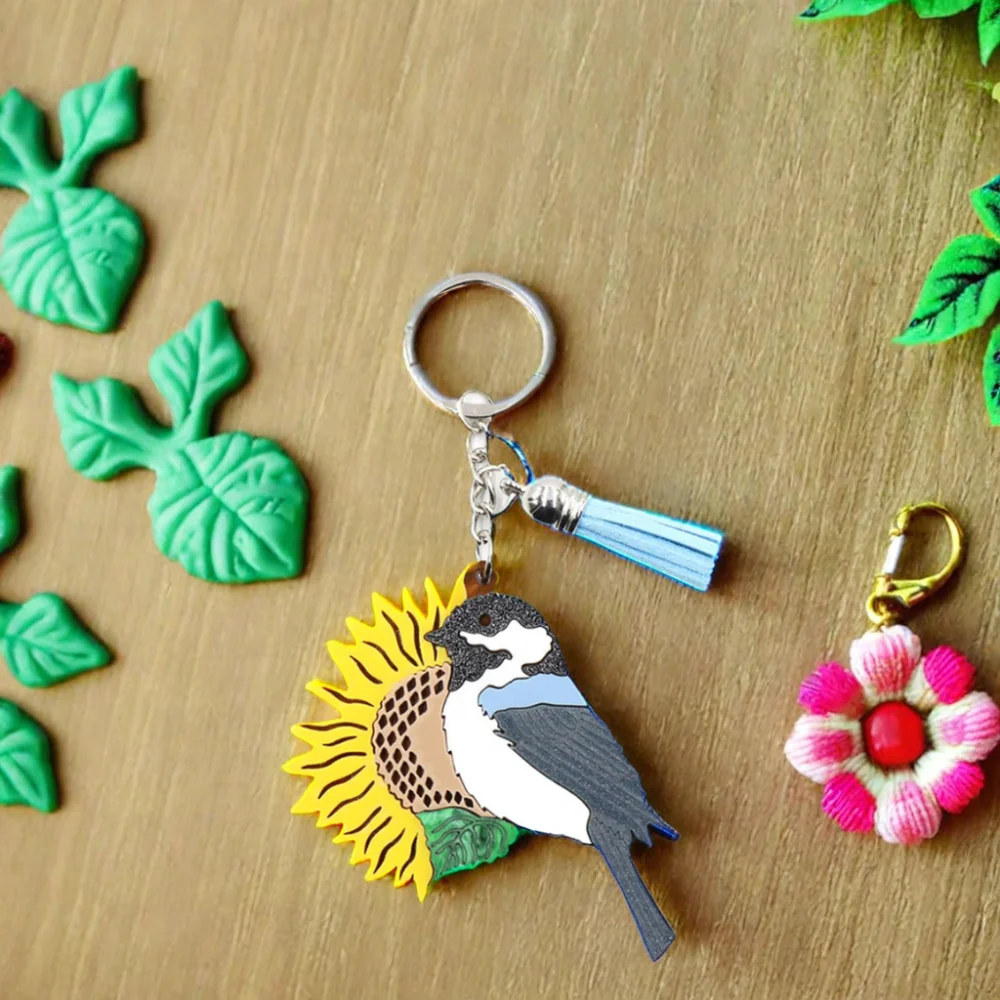 YCXKH1327 Cute Sunflower and Bird Series Keychain UV Printing Stainless Steel and Coin Holder Plastic Material manufacture