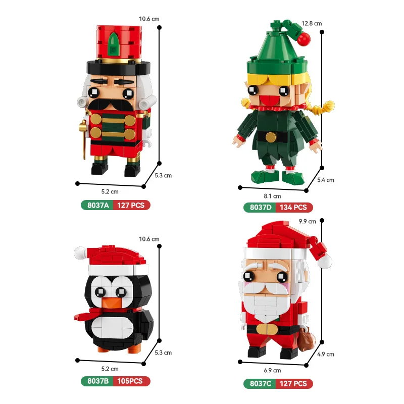 8037 Christmas Brick Head Figure Square Head Figure Santa Claus Elf MOC Building Block Set DIY Educational toys for kids CAYI