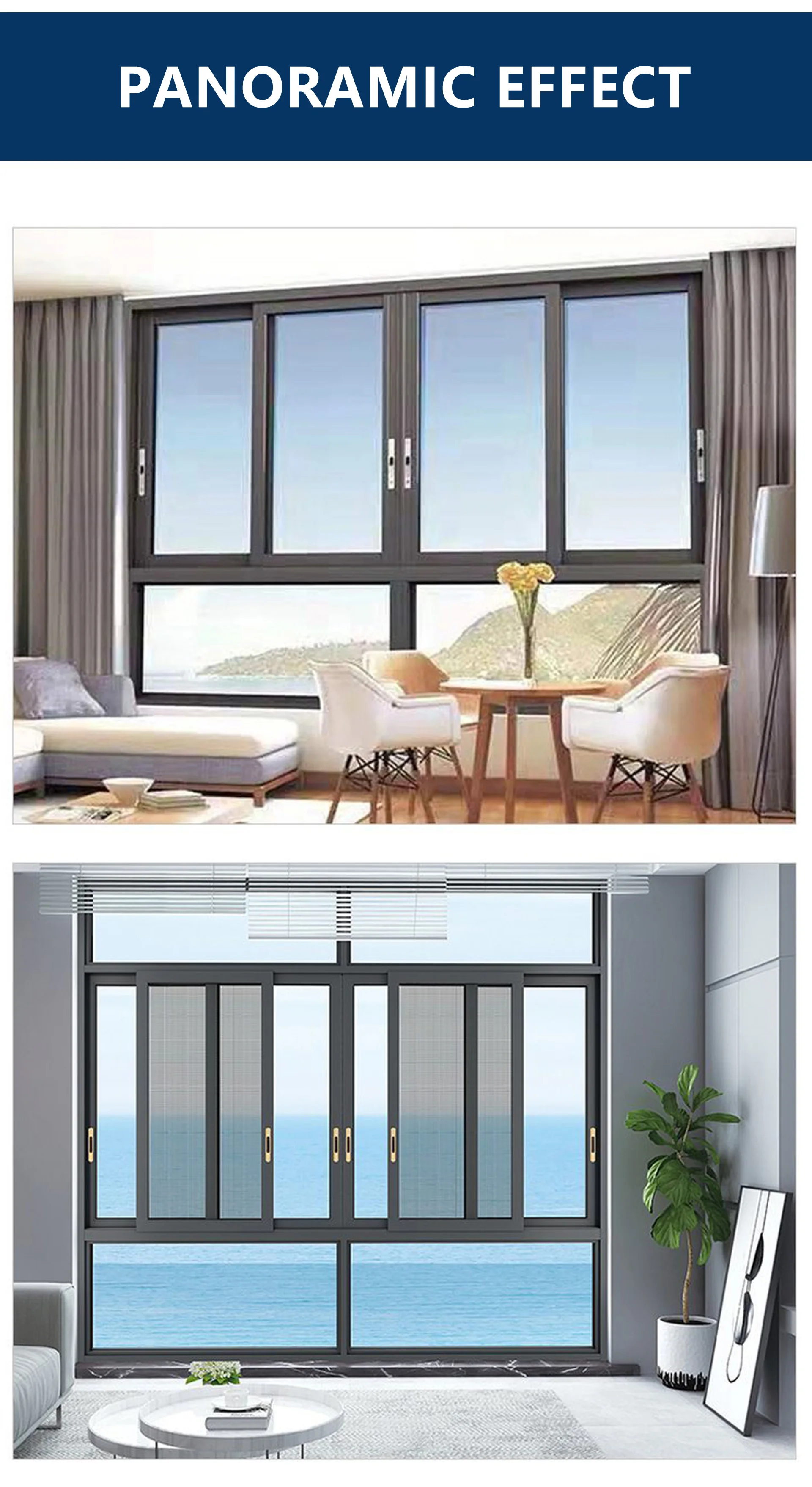Unbreakable Double Tempered Glass Window with Adjustable Aluminum Alloy