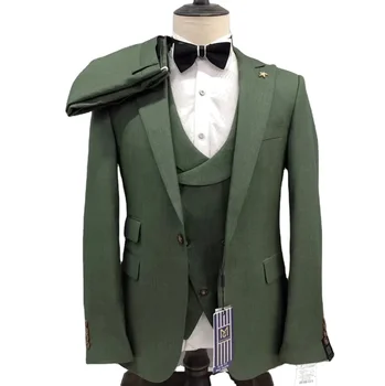 Customized Fashion Flip Collar Slim Fit Men's Set 3 piece Set Groom Wedding Suit Ball Cost Set