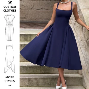 Women's summer dresses 2026 elegant ladies dress wholesale custom oem casual navy blue quinceanera dress