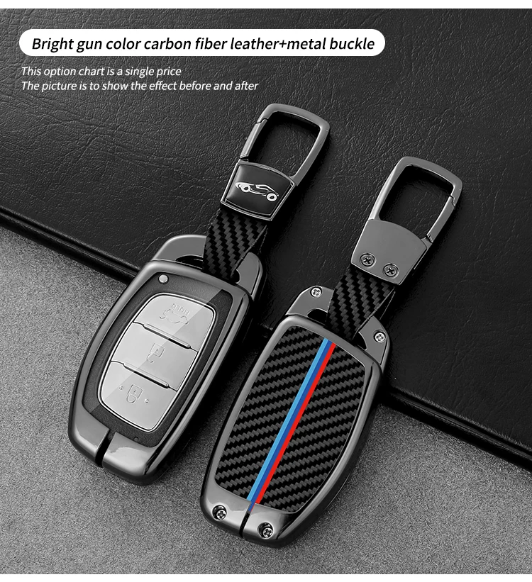 Carbon Car Logo Key Case For Hyundai I10 I20 Ix25 I30 Ix35 Accent