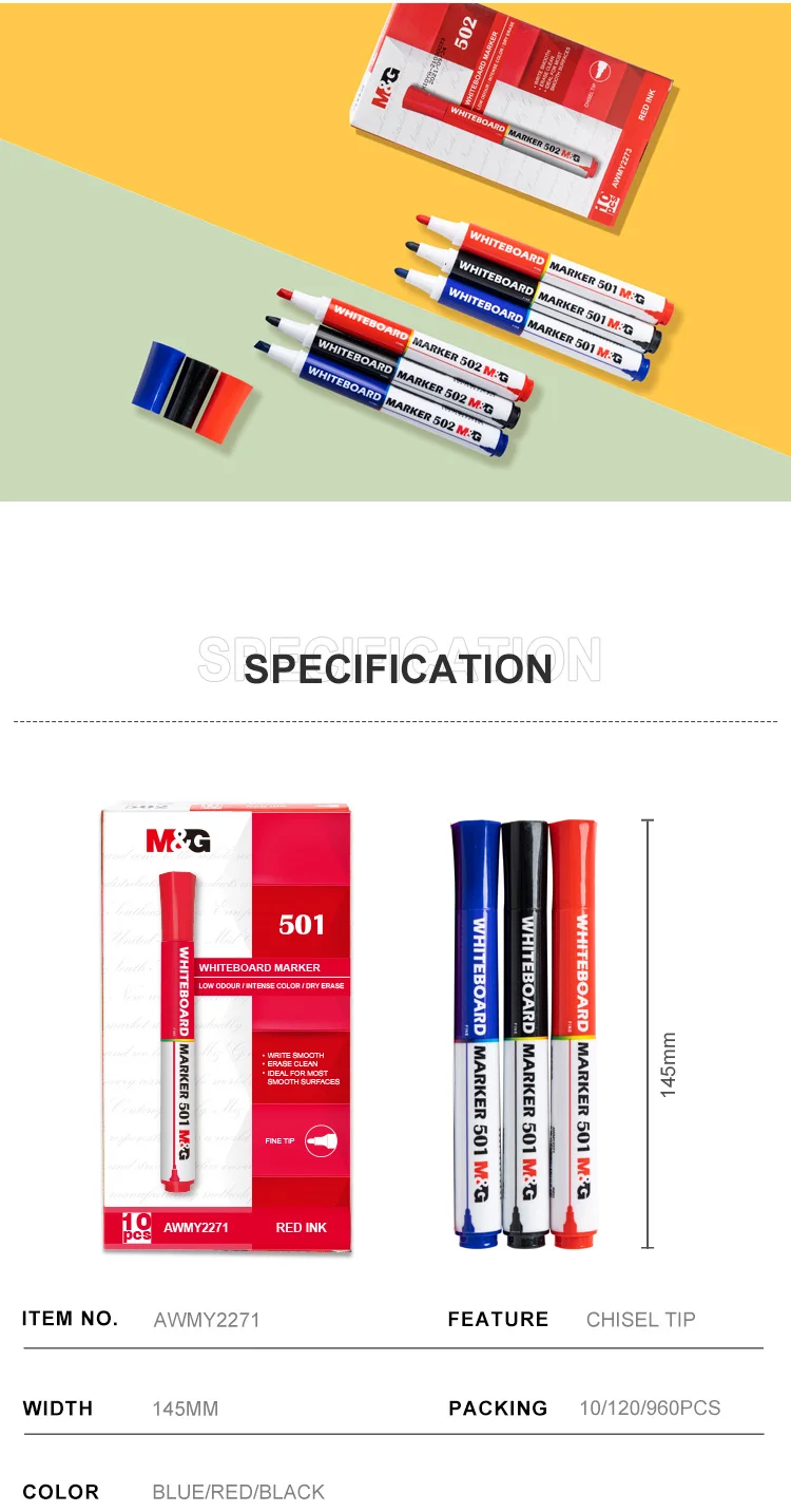M & G Economical Whiteboard Marker Pen Black Blue Red Office Stationery Supplies Whiteboard