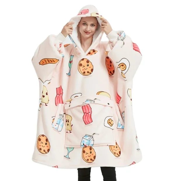 Original  Factory Winter Polyester Customized Wearable Blanket Plush Oversized Fleece Hooded Blanket Hoodie For Adult Kids