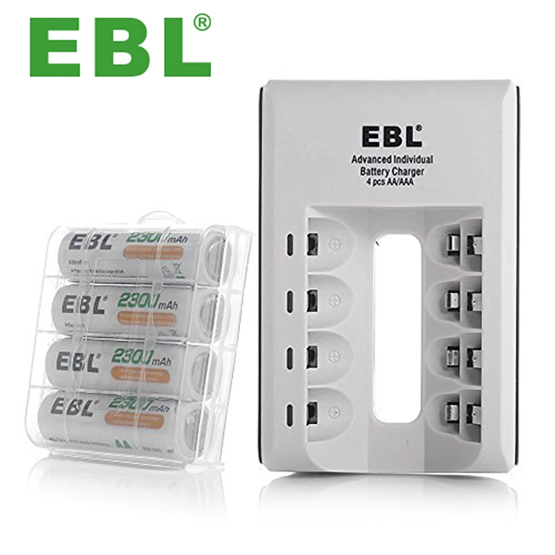 EBL Individual Smart Battery Charger With AAA Rechargeable Battery AA 4 Pcs