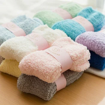 In Stock Soft Comfortable Solid Color Winter Home Sleeping Socks Cozy Warm Fleece Socks For Women