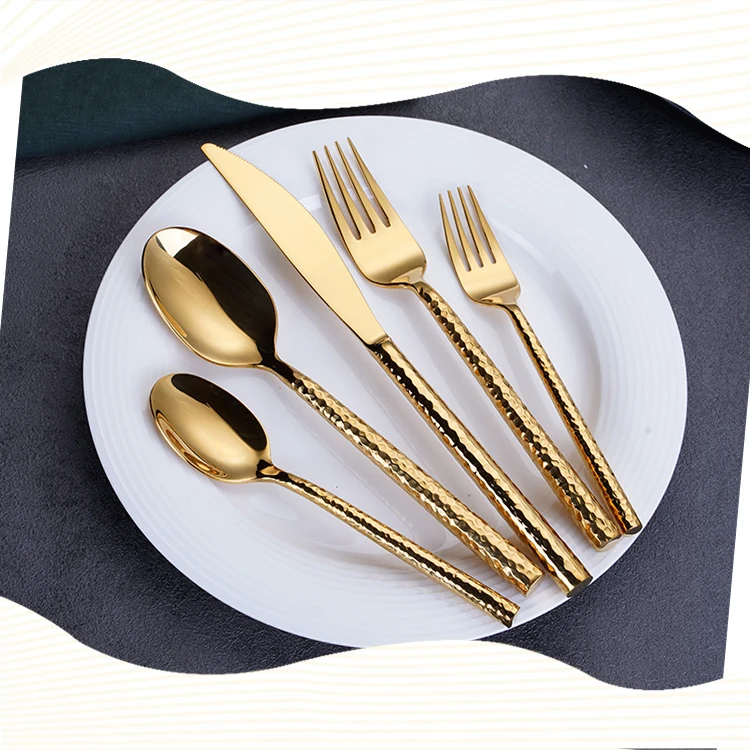 Heavy Silverware Wedding Stainless Steel 18/10 Titanium Plated Hammered