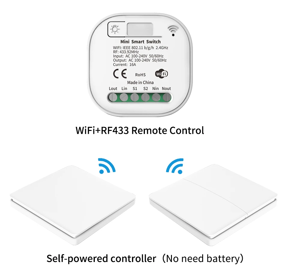 Factory Wholesale RF433 Smart WiFi Wireless Kinetic Switch No battery require Remote Control Switch Waterproof Wall Light Switch