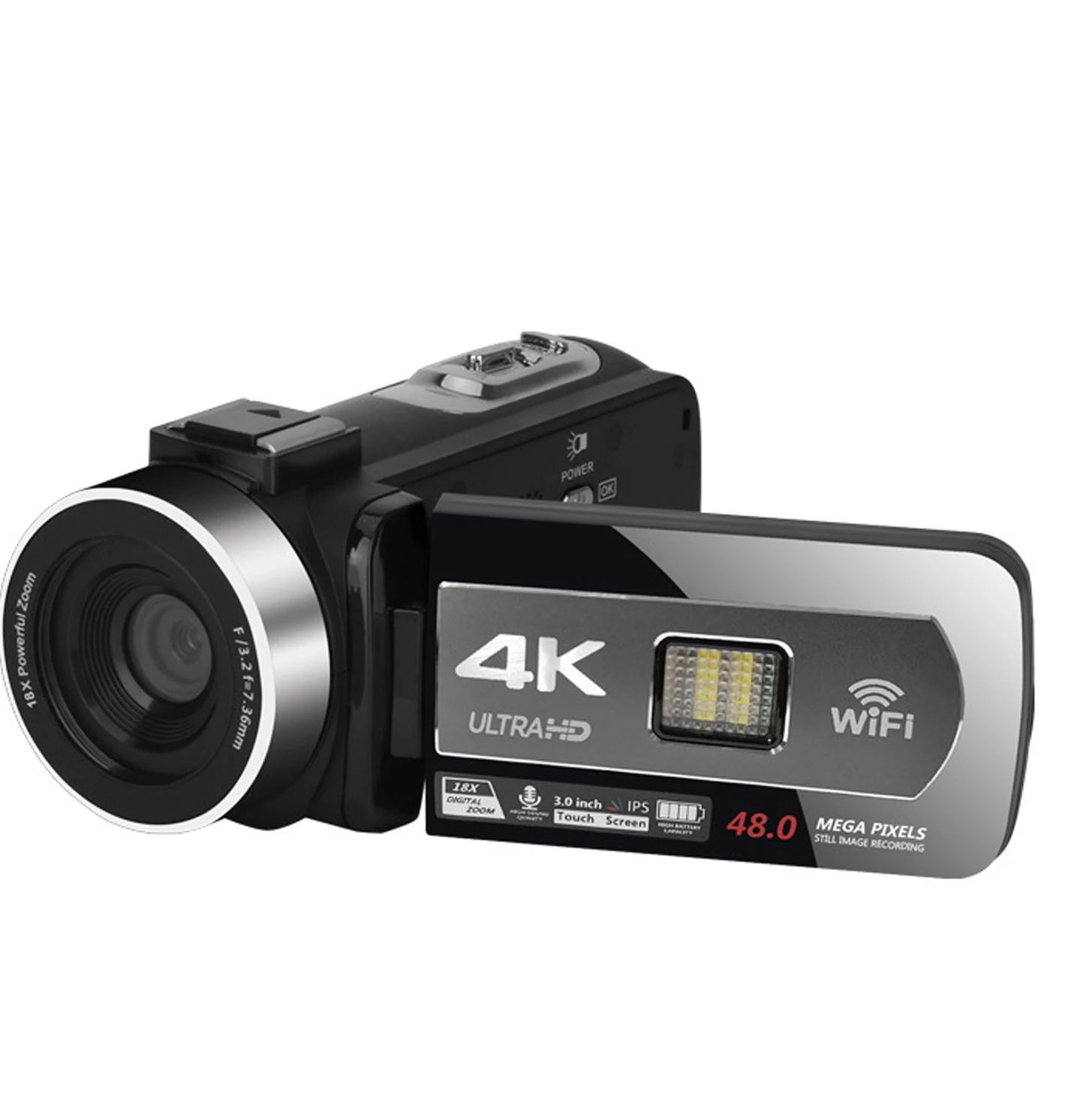 ビデオカメラ4K18X強力なデジタルズーム48MP3.0インチIPS