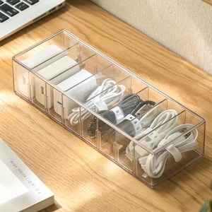 8 Compartments Transparent Plastic Cable Organizer Box Desktop Universal Use Cable Storage Box for Office