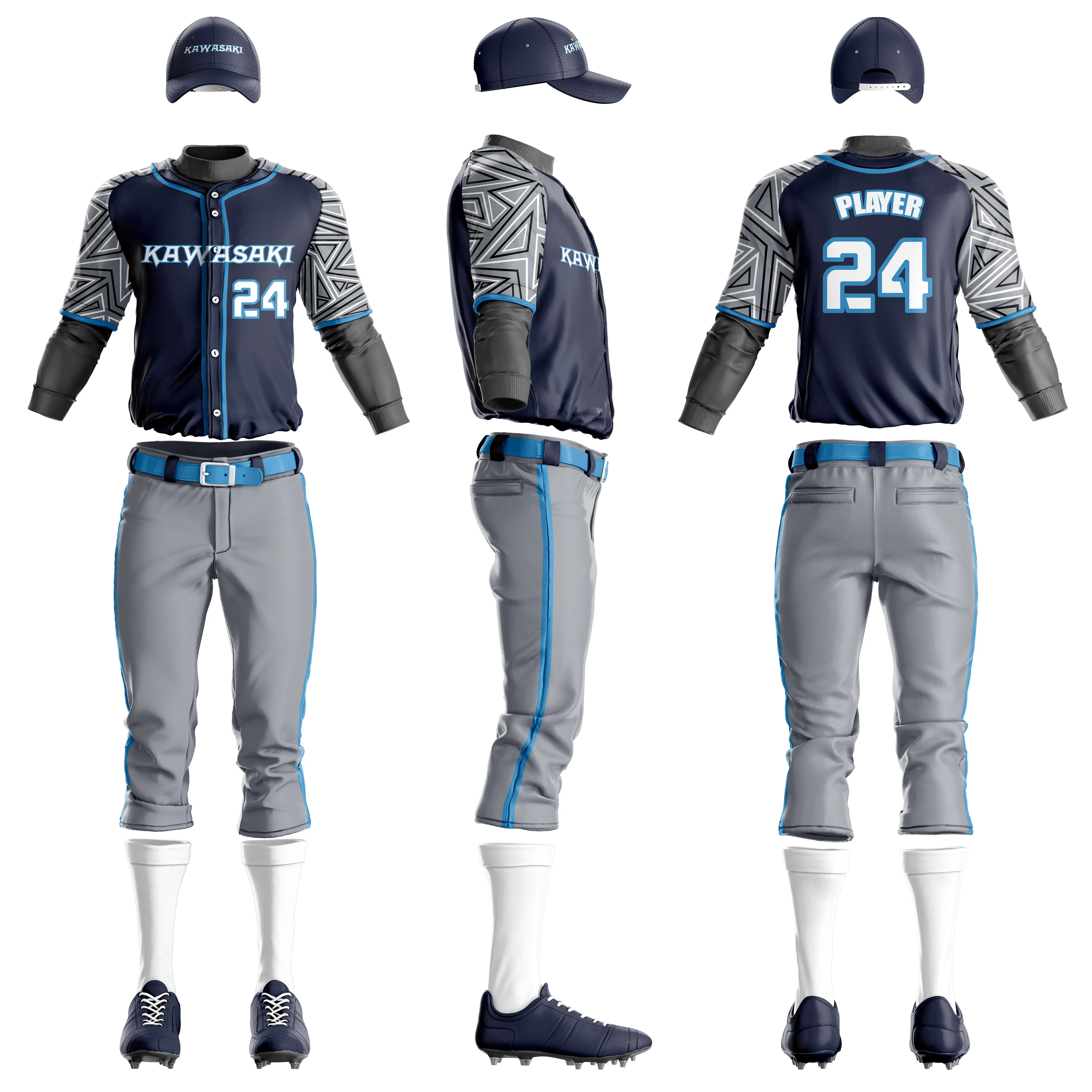  Uniforme de béisbol personalizado a rayas con botones completos  cosidos/nombre y número para hombres, mujeres y niños : Deportes y