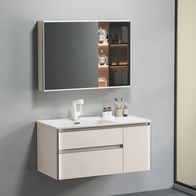 European New Custom Wooden Wall Mounted Bathroom Mirror Cabinet Solid Wood Bathroom Furniture Bathroom Vanities with Sink