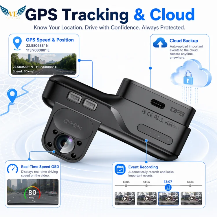 VIEVGUARB T36 Dash Cam G-Sensor GPS Night Vision 1080P Parking Monitor Dual Lens 4G