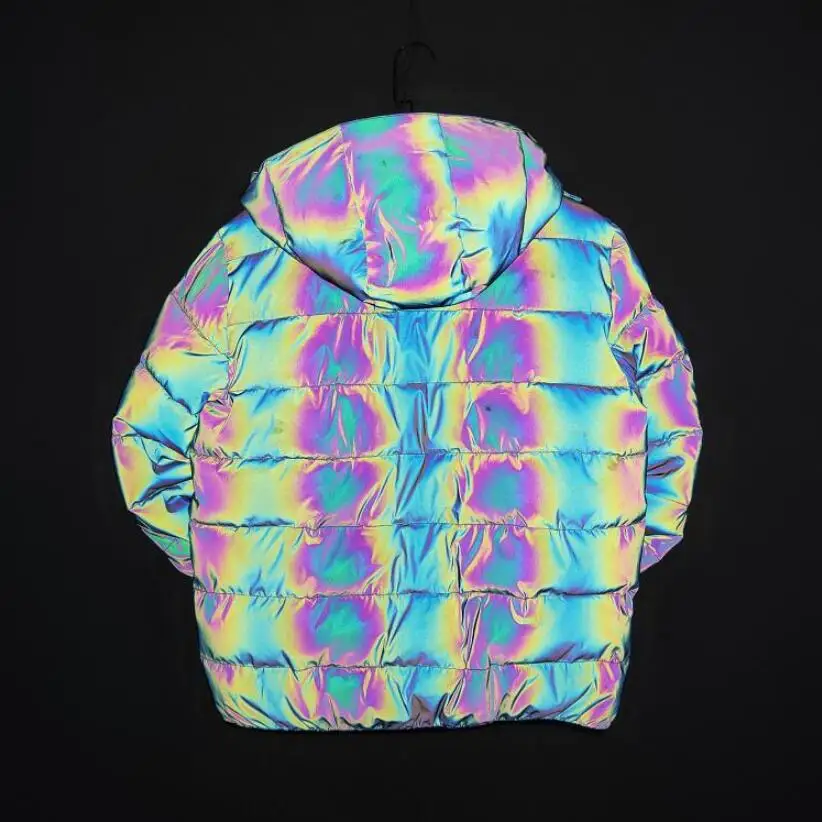 2022 Rainbow Color Reflective Knitted Jacket Men Women Nightclub Hip Hop  Breathable Hooded Jackets And Coats