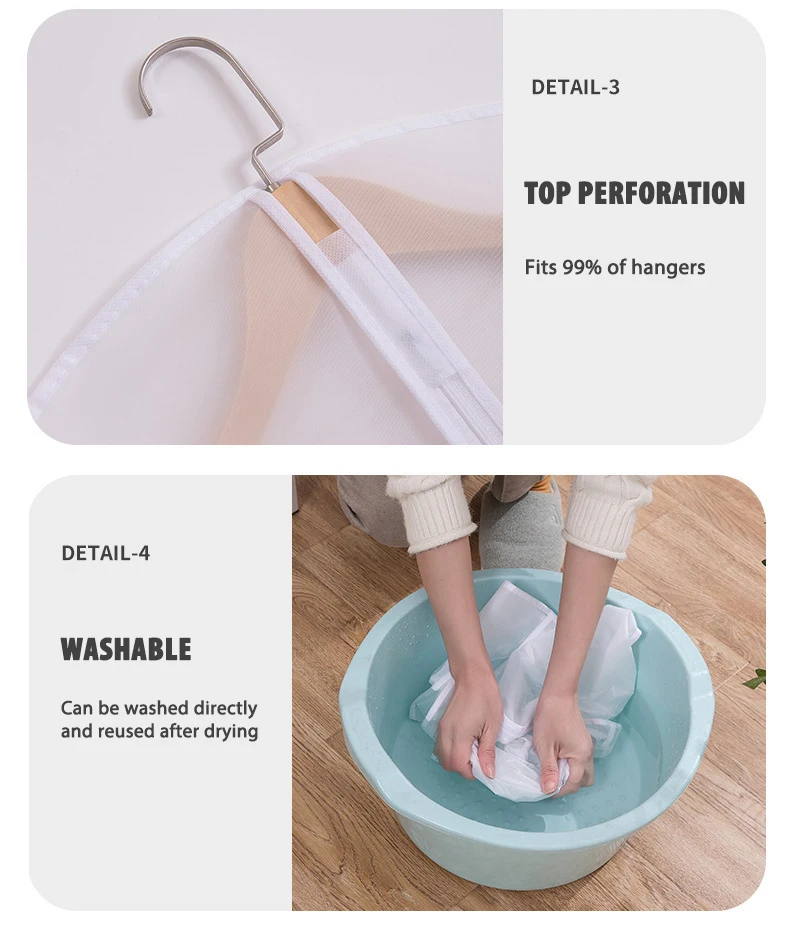 Lightweight Hanging Garment Bag Clear Full Zipper Suit Bags Peva Breathable Dust Cover For