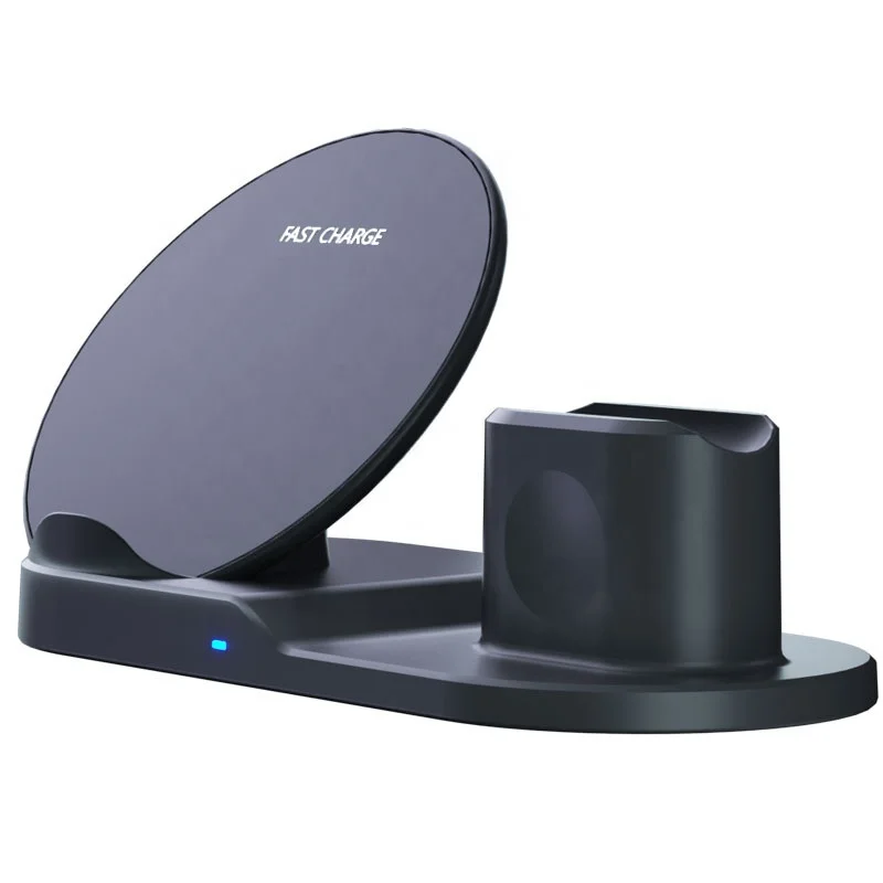 Заводская поставка 3 в 1 Qi 10 Вт Быстрая зарядка Беспроводная зарядная стойка Беспроводная зарядная станция для мобильных телефонов/часов/наушников