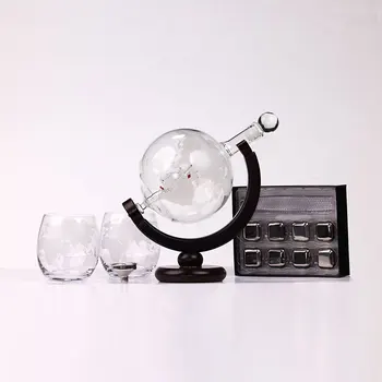 Globe Whiskey Decanter Set with Ship Inside Bottle 2 Glasses Perfect Gift for Christmas Fathers Day Birthday