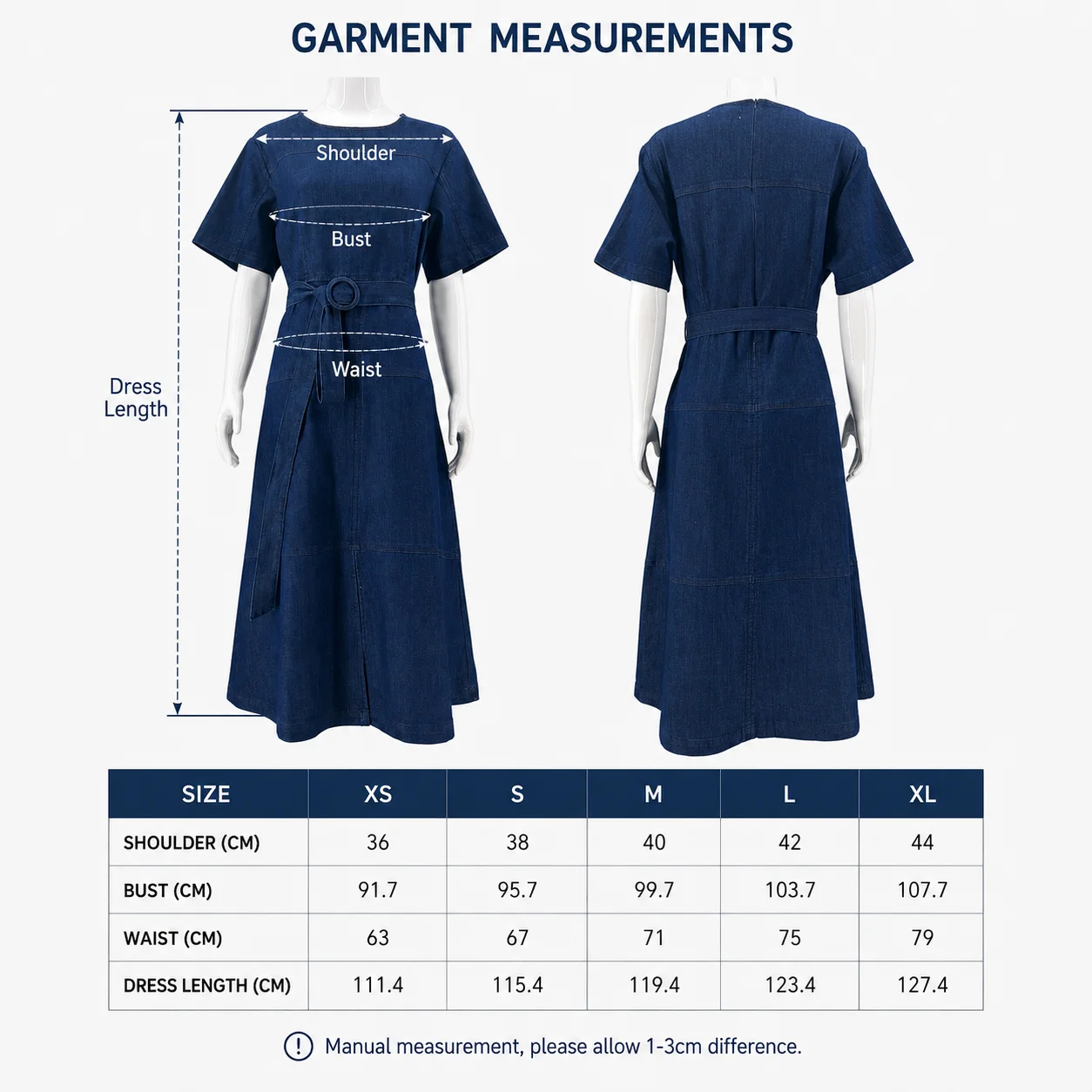 OEM ODM Summer Midi Denim Dresses Cotton Blend Dark Wash Casual Breathable Plus Size Women Dresses