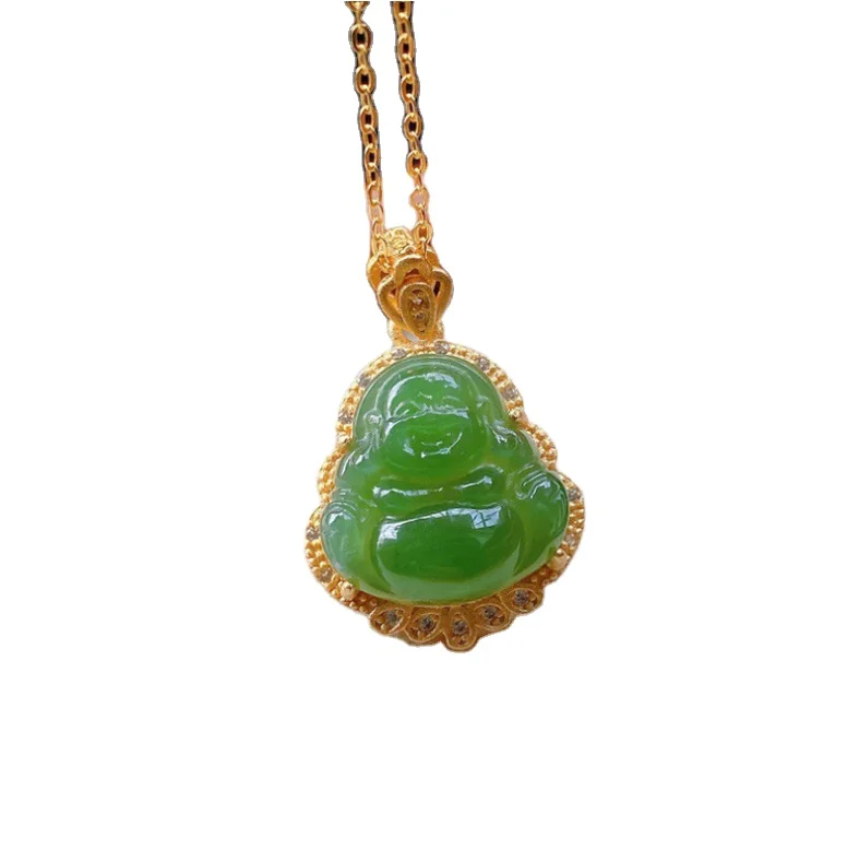 Chinese Natural Nephrite Jade Hollowed Pendant, Jade Chain (item #1379212)